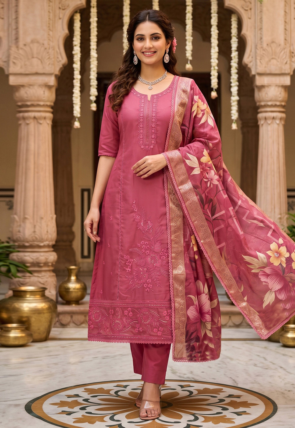 Pink Organza Pant Style Suit 328532