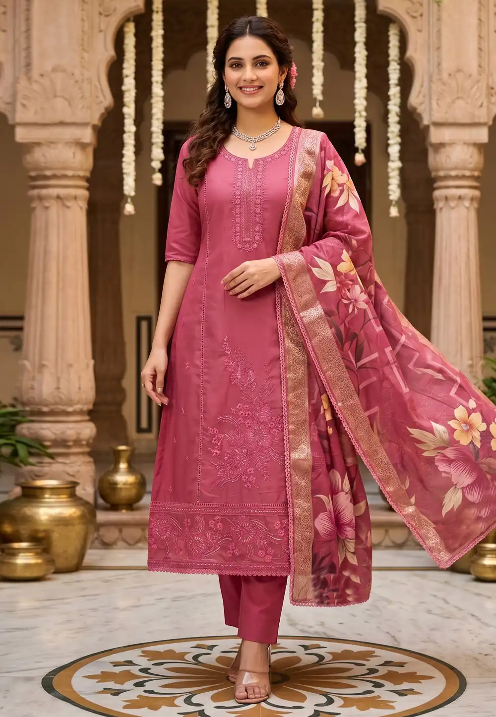 Pink Organza Pant Style Suit 328532