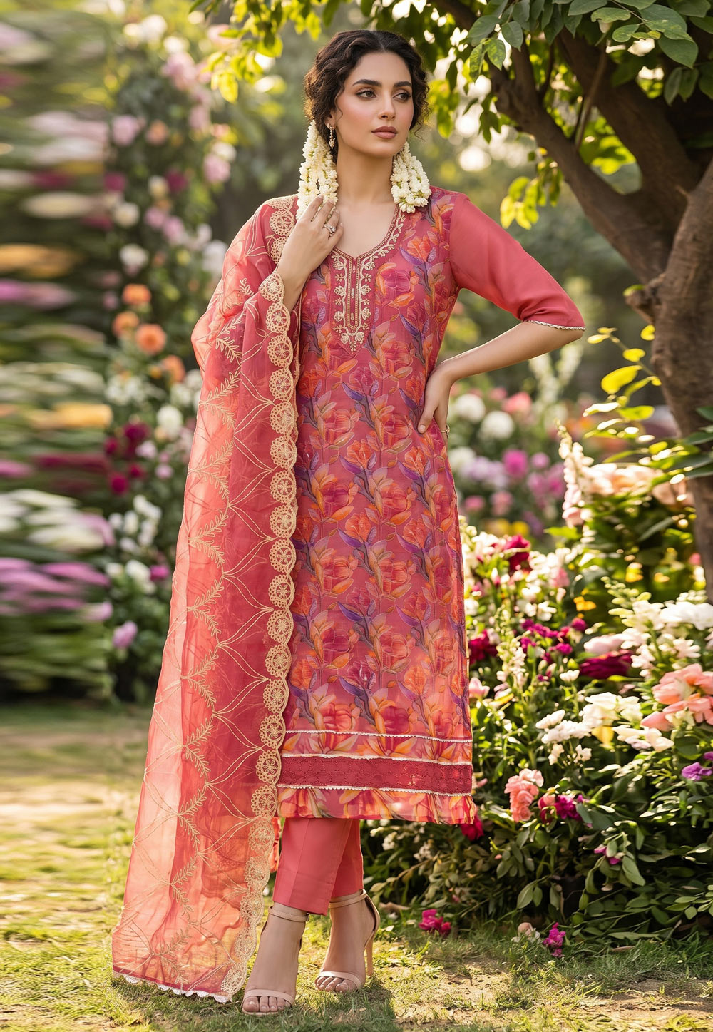 Pink Organza Pant Style Suit 329363