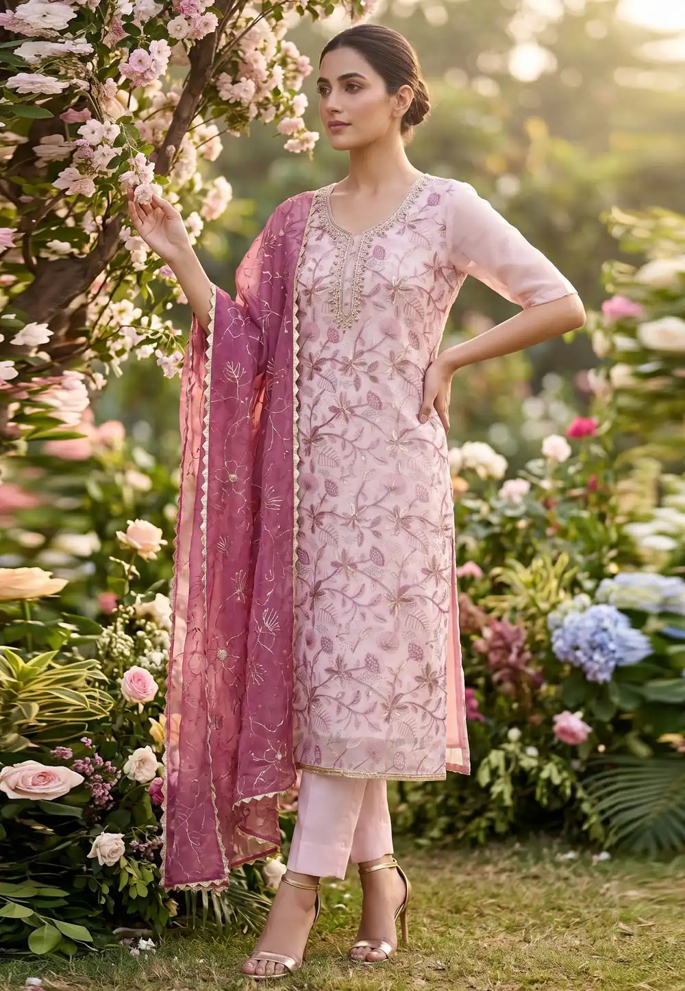 Pink Organza Pant Style Suit 329272