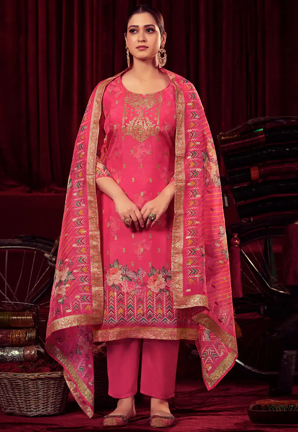 Pink Organza Pant Style Suit 309930