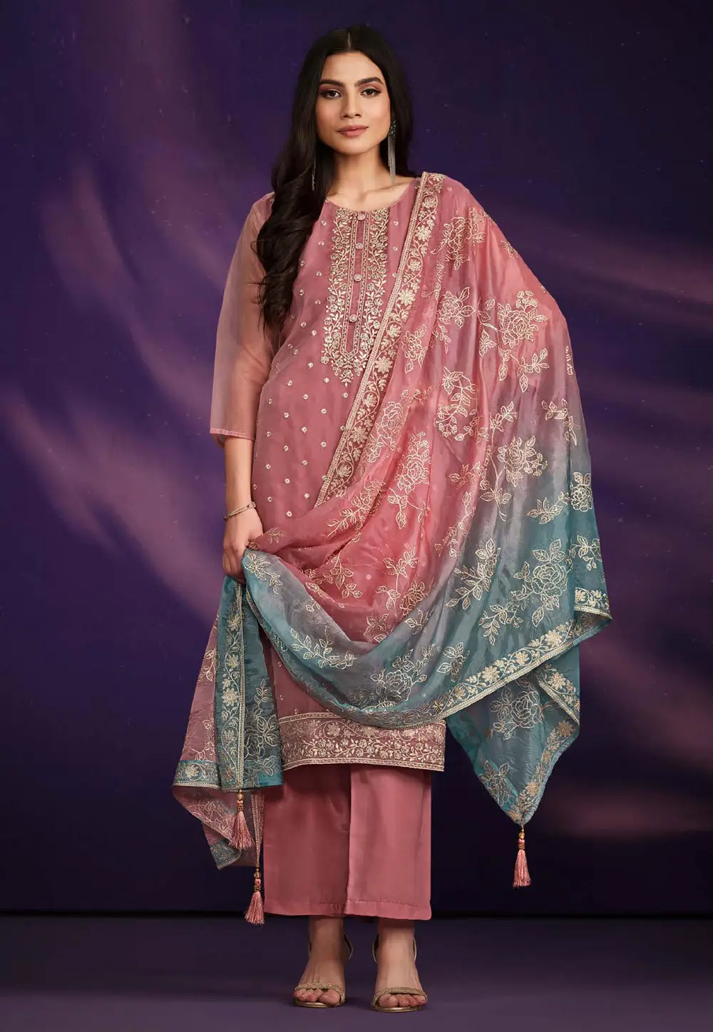 Pink Organza Pant Style Suit 336787