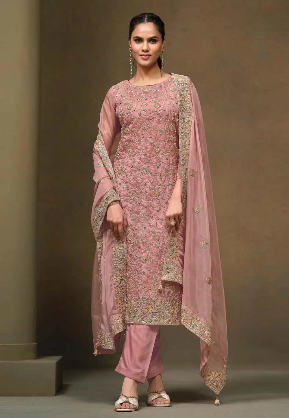 Pink Organza Pant Style Suit 336758