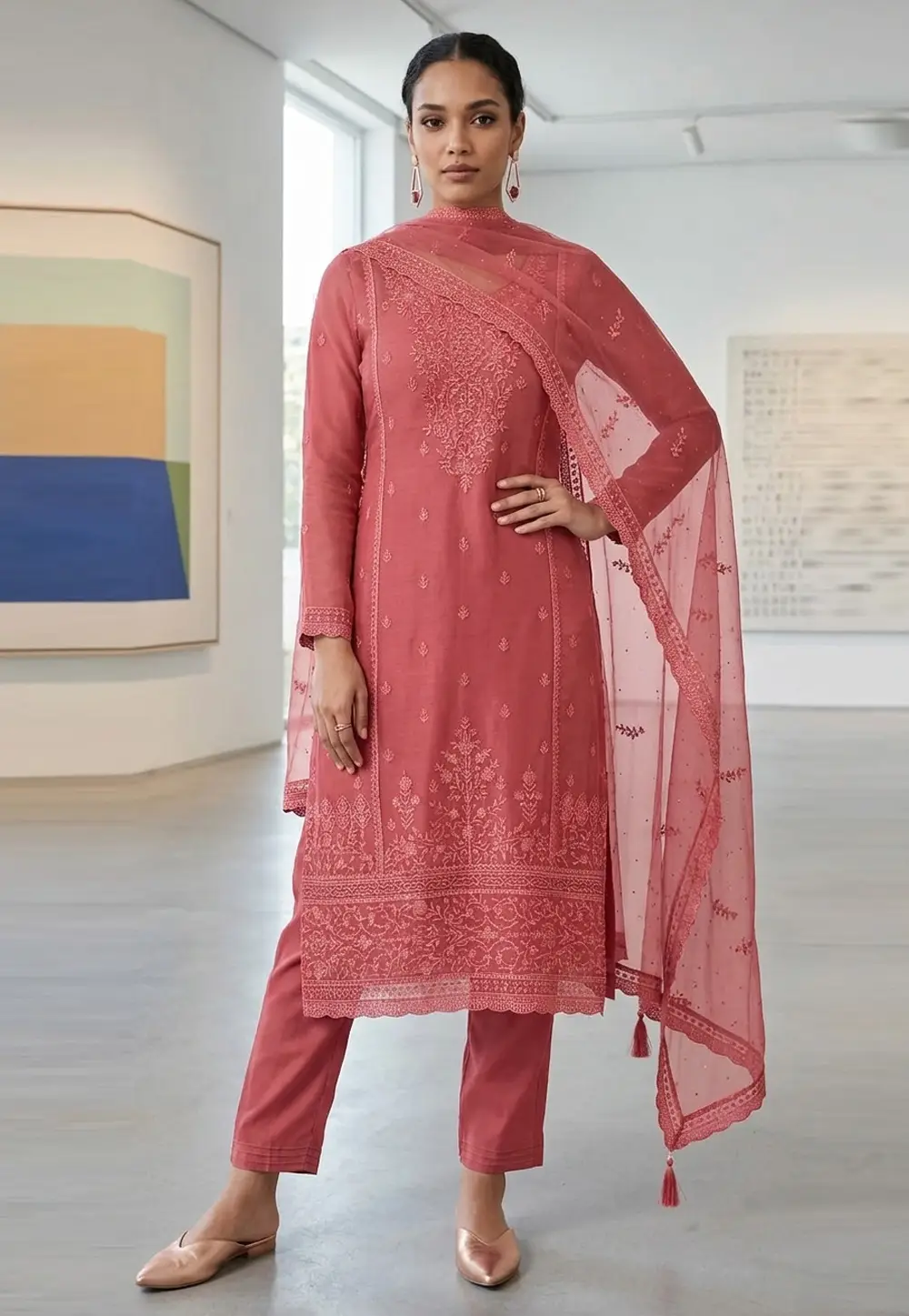 Pink Organza Pant Style Suit 332333
