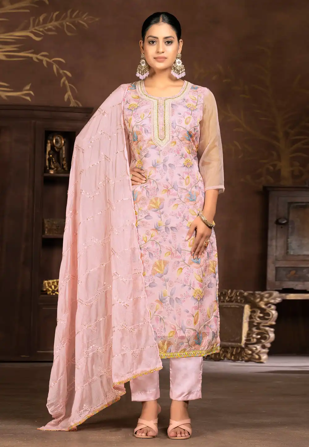 Pink Organza Pant Style Suit 281835