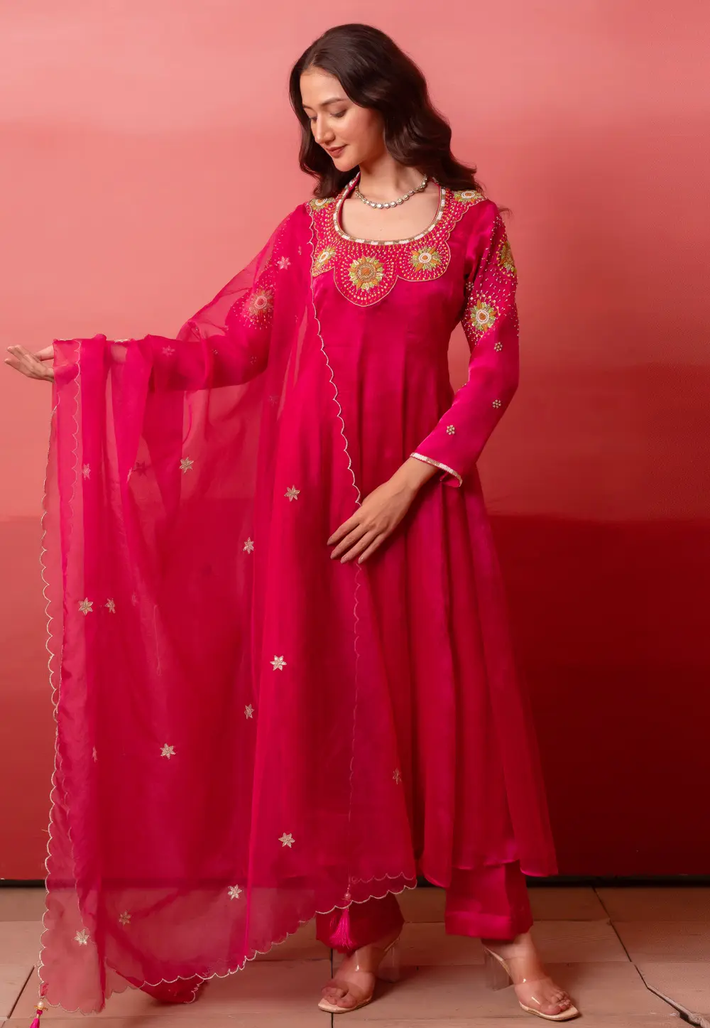 Pink Organza Readymade Anarkali Suit 332478