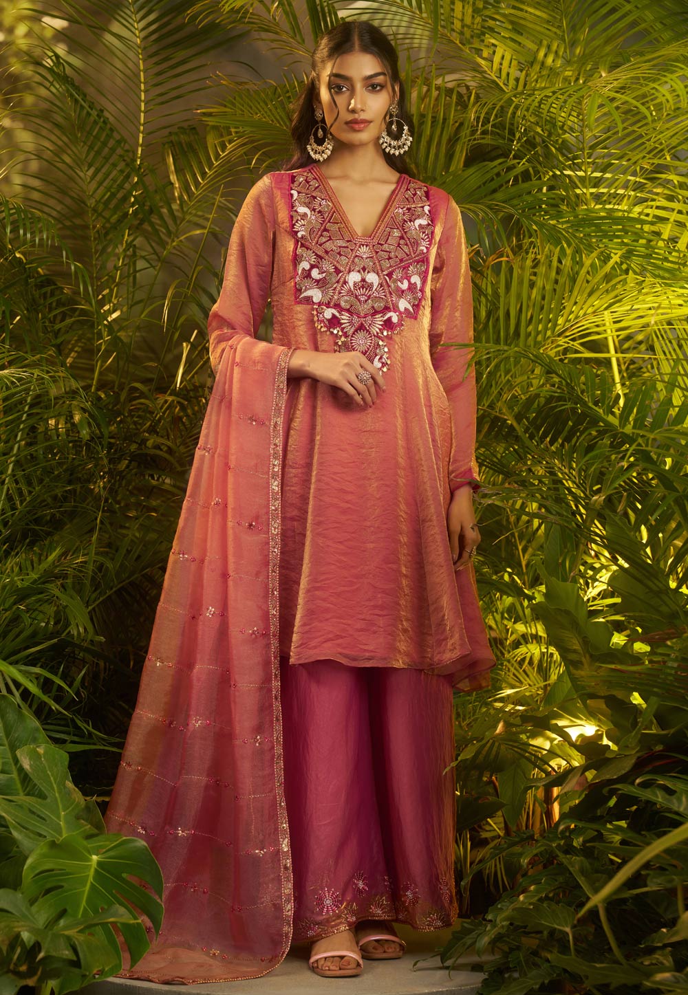 Pink Organza Readymade Anarkali Suit 325572