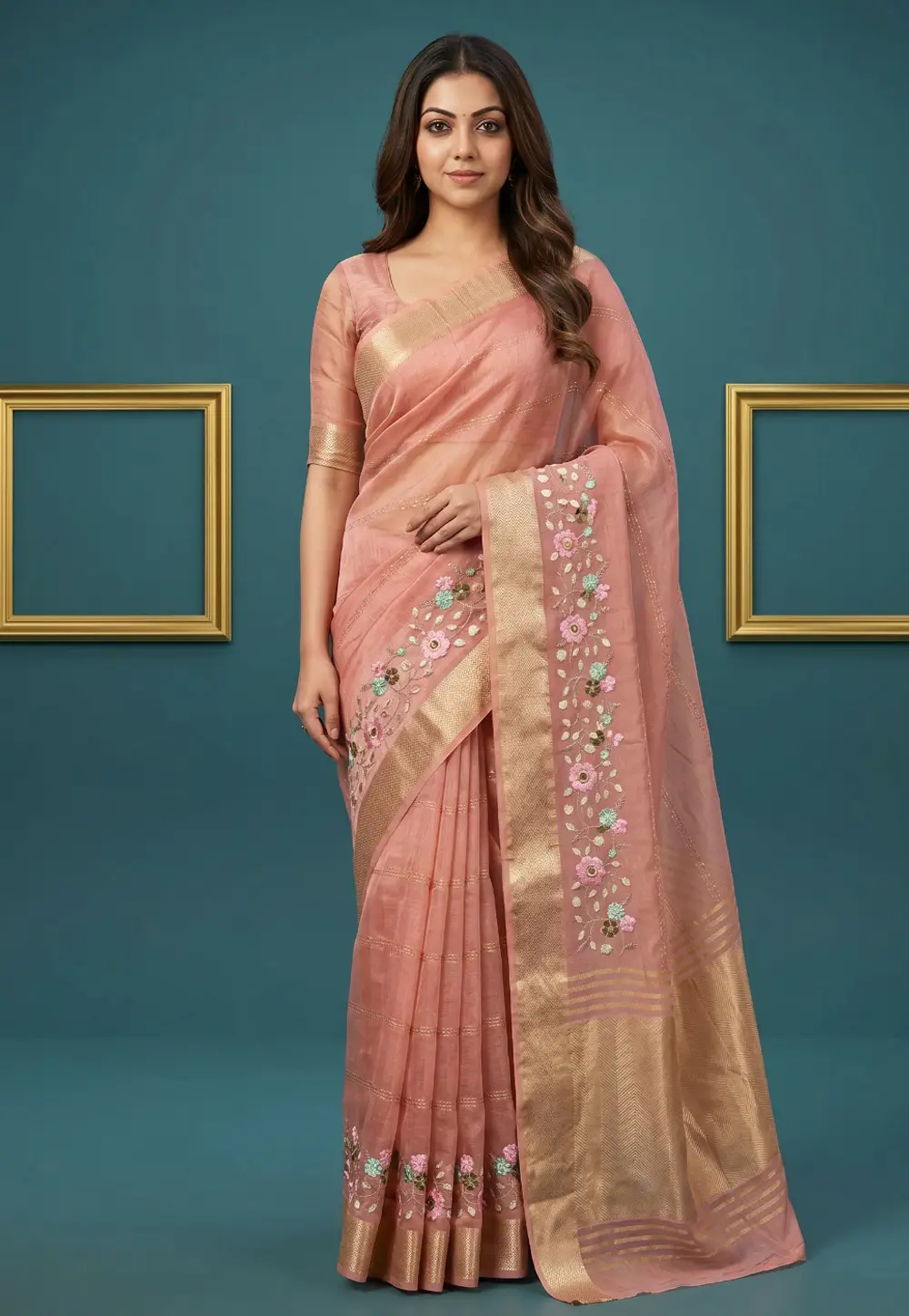 Pink Organza Saree With Blouse 336628