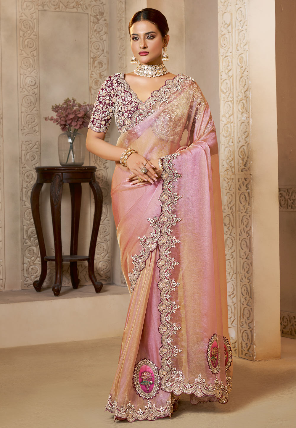 Pink Organza Saree With Blouse 318963
