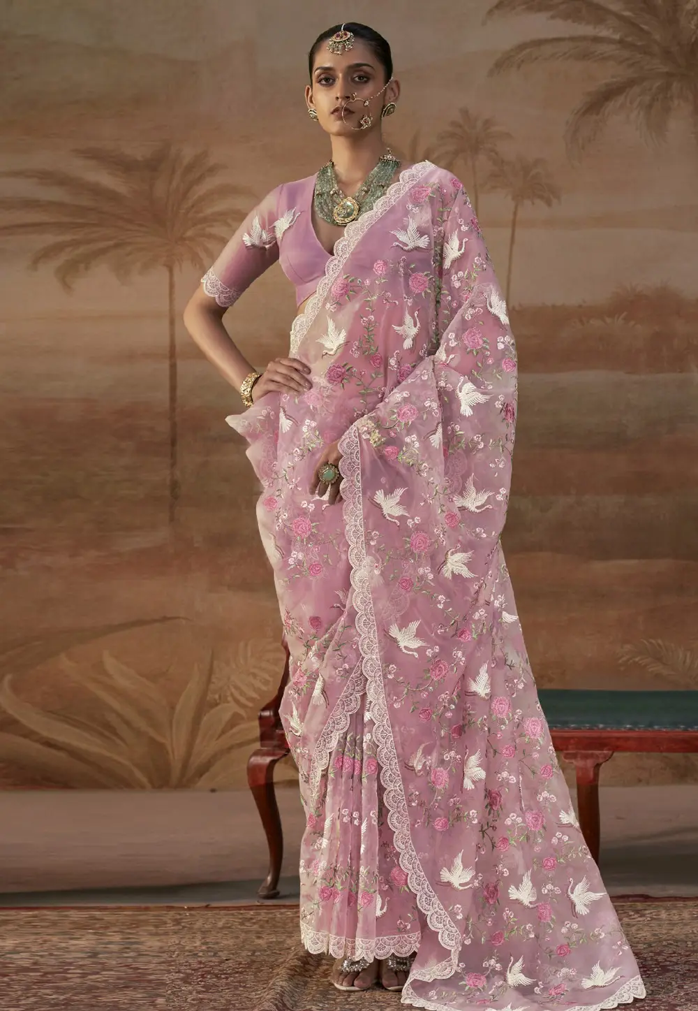 Pink Organza Saree With Blouse 334358