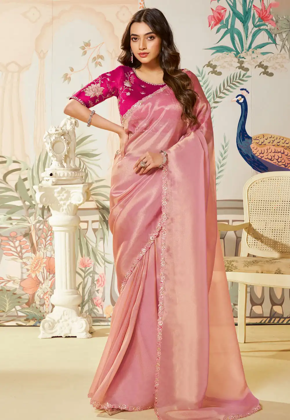 Pink Organza Saree With Blouse 317752