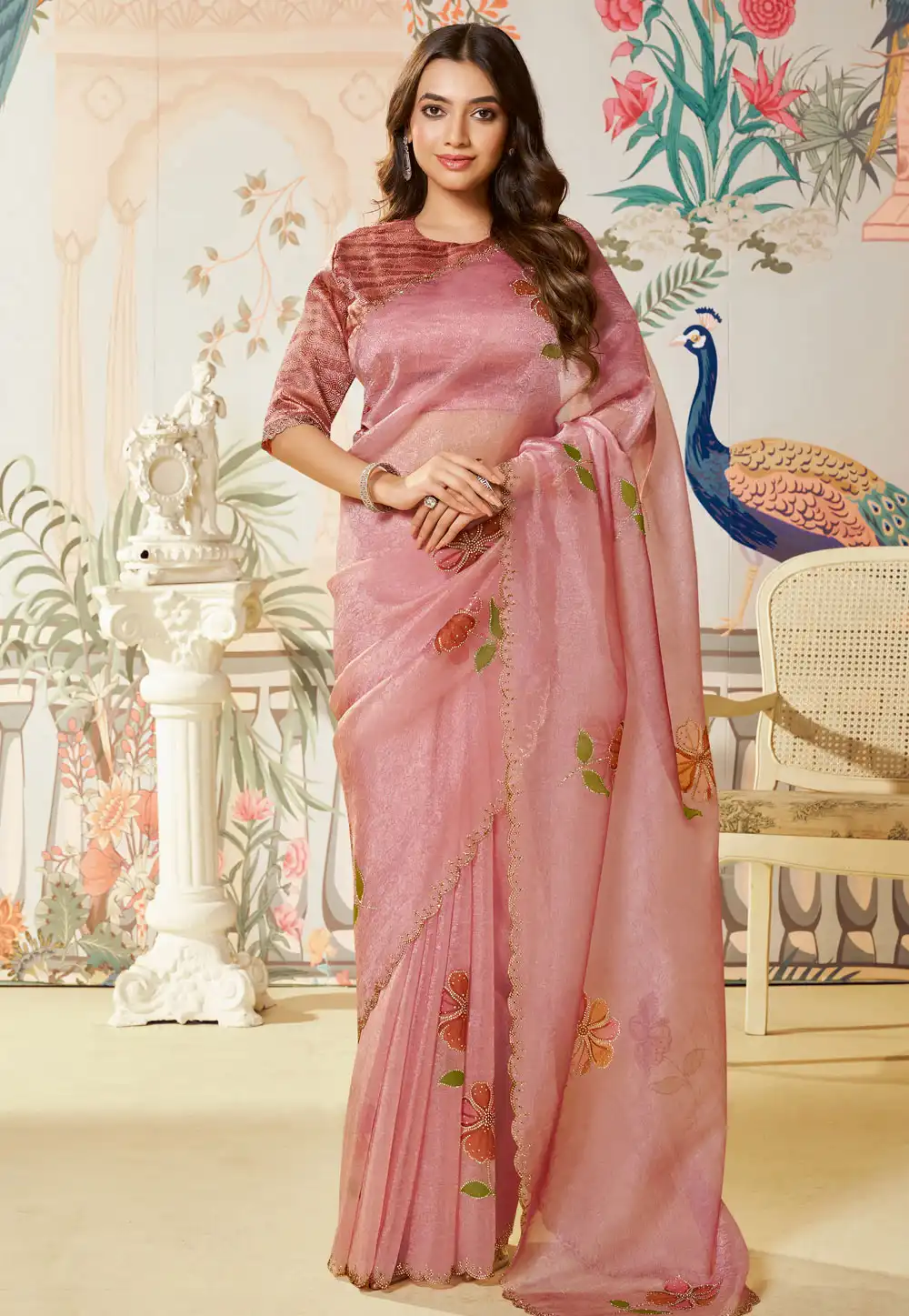 Pink Organza Saree With Blouse 317754