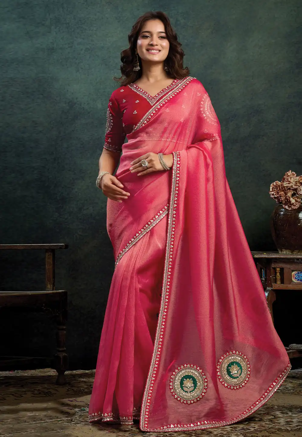 Pink Organza Saree With Blouse 322369