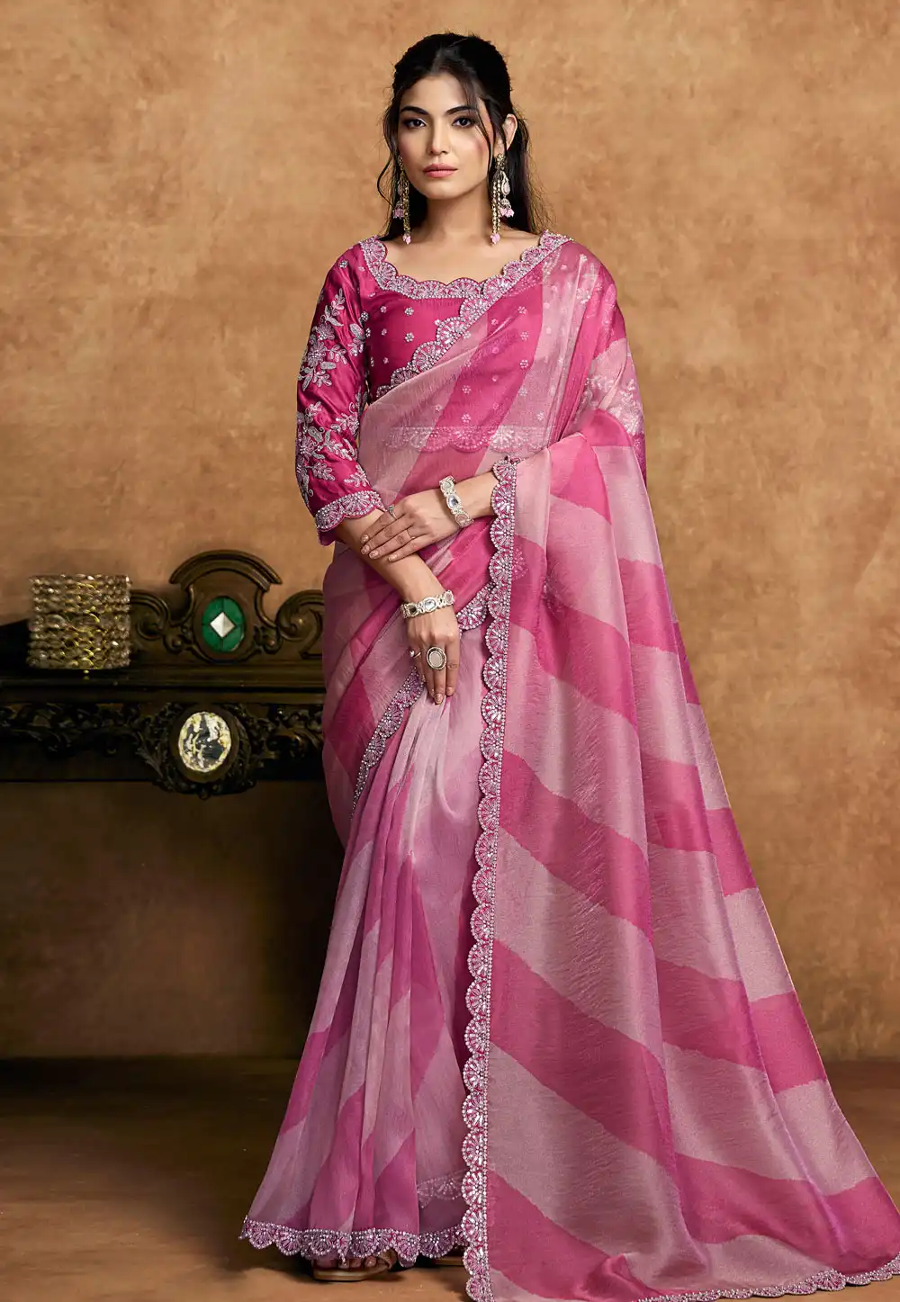 Pink Organza Saree With Blouse 326459