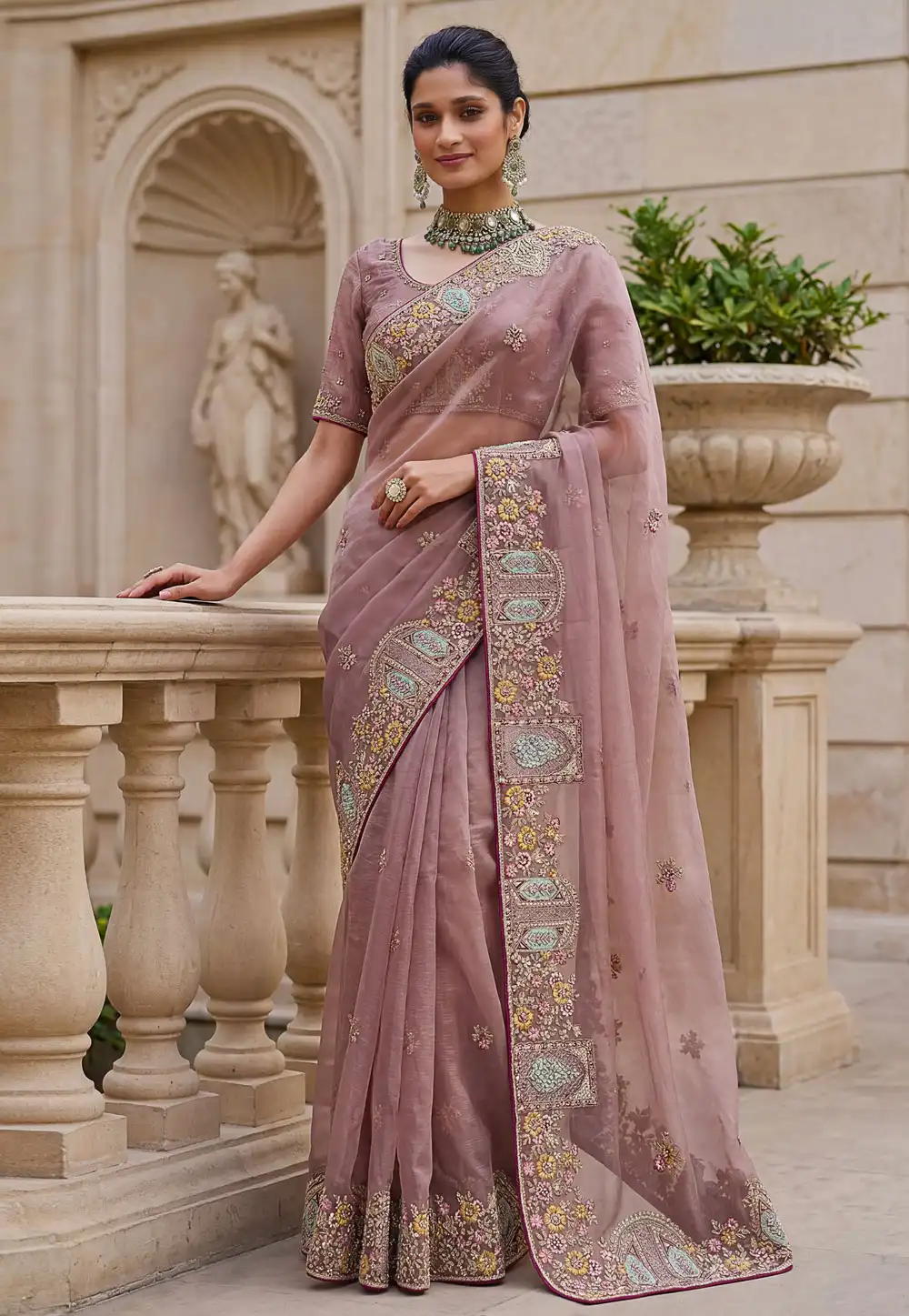 Pink Organza Saree With Blouse 328845