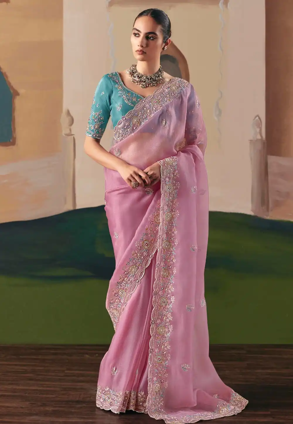 Pink Organza Saree With Blouse 318355