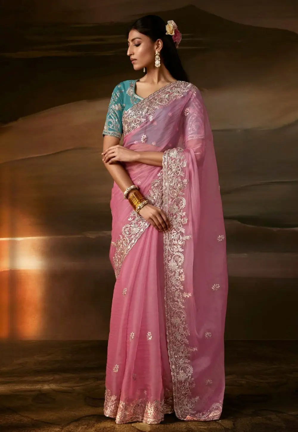 Pink Organza Saree With Blouse 336355