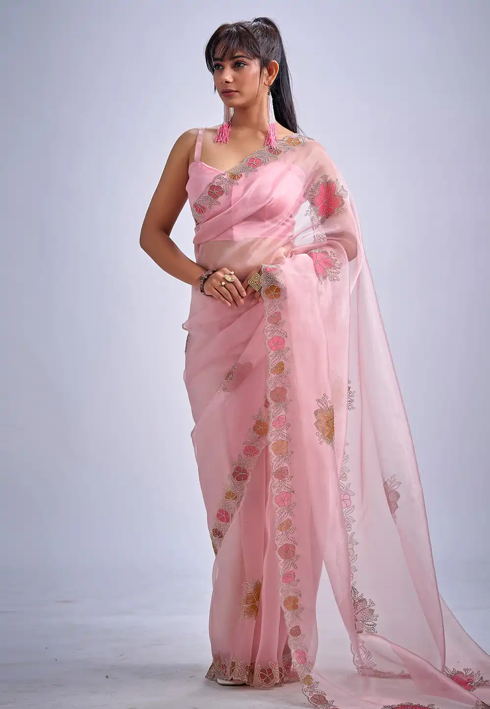 Pink Organza Saree With Blouse 327566