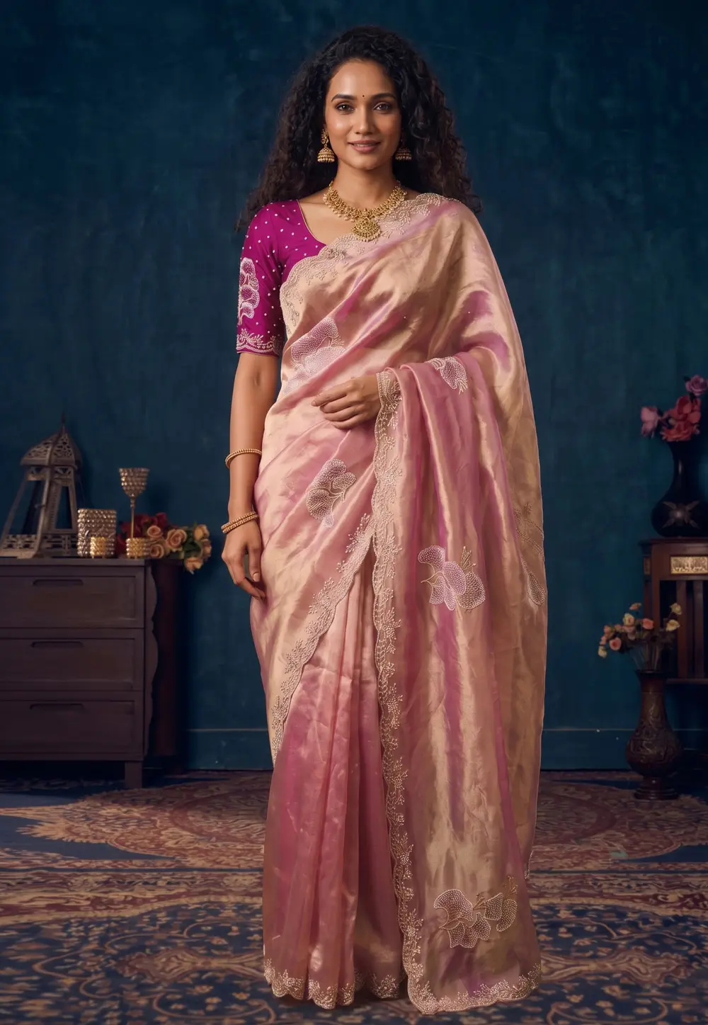 Pink Organza Saree With Blouse 337222