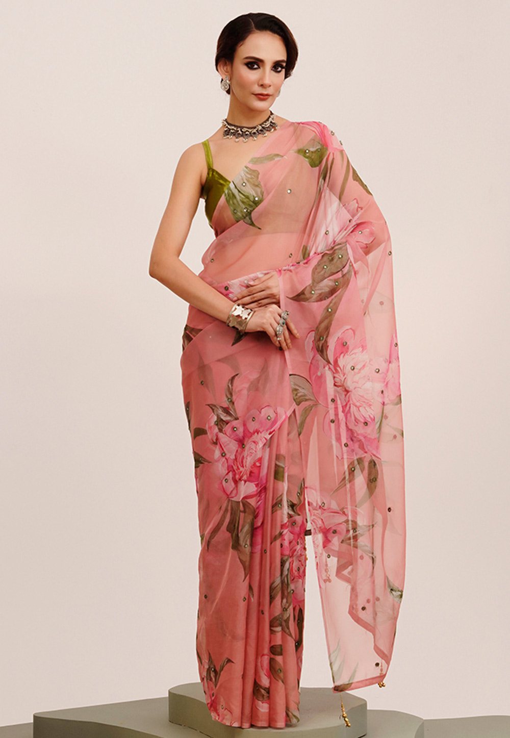 Pink Organza Saree With Blouse 311821