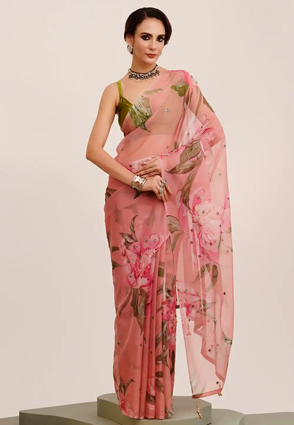 Pink Organza Saree With Blouse 311821