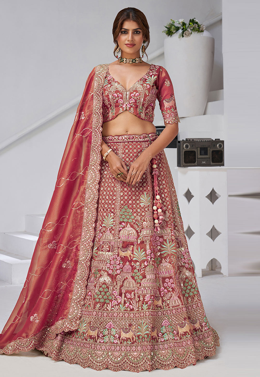 Pink Organza Wedding Lehenga Choli 318878