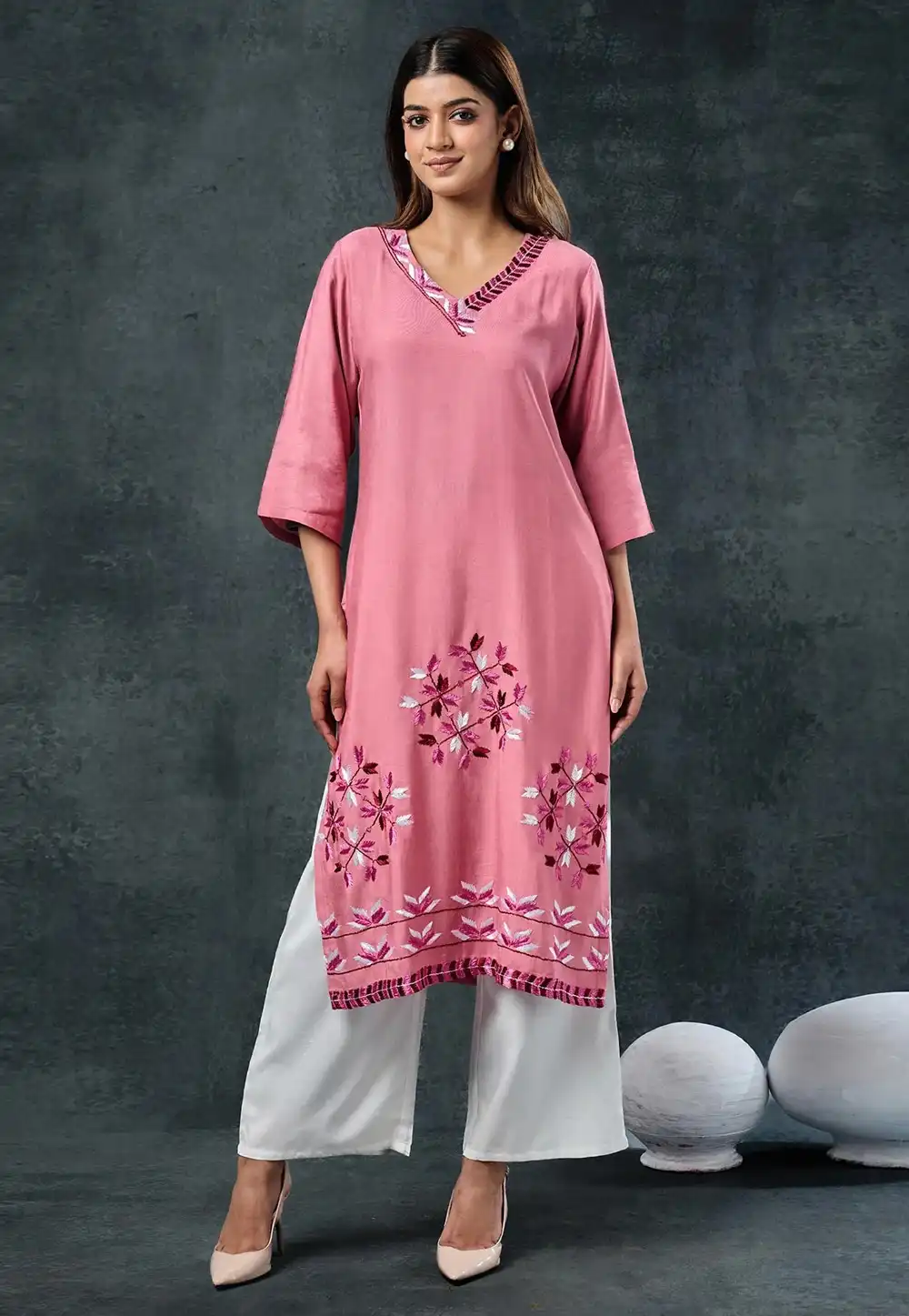 Pink Rayon Kurta Set With Palazzo 310047
