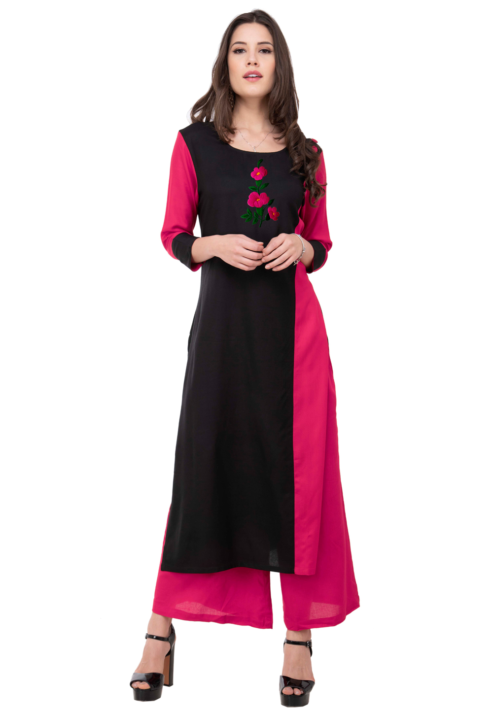 Pink Rayon Kurta Set With Palazzo 306798