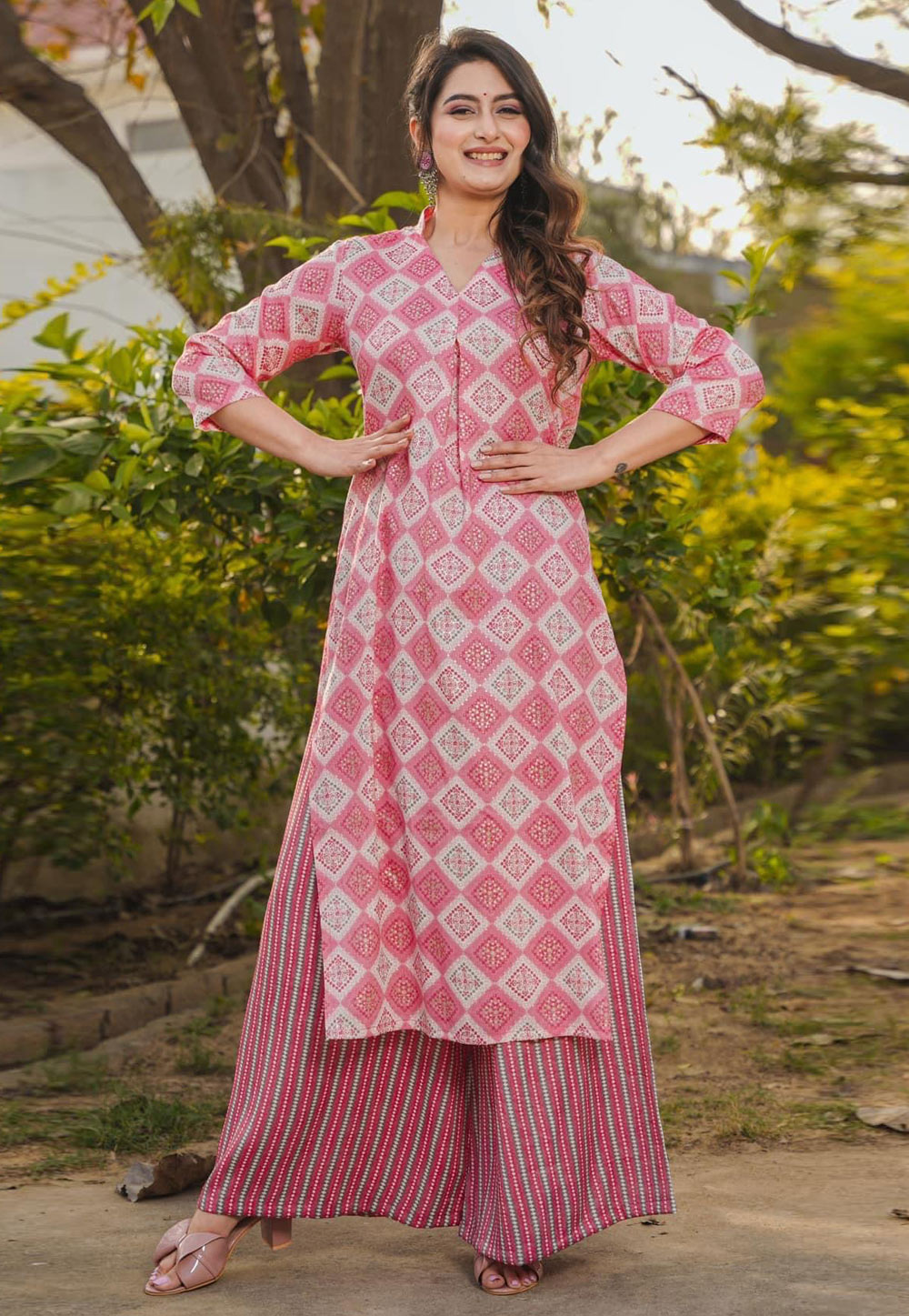 Pink Rayon Kurta Set With Palazzo 281932
