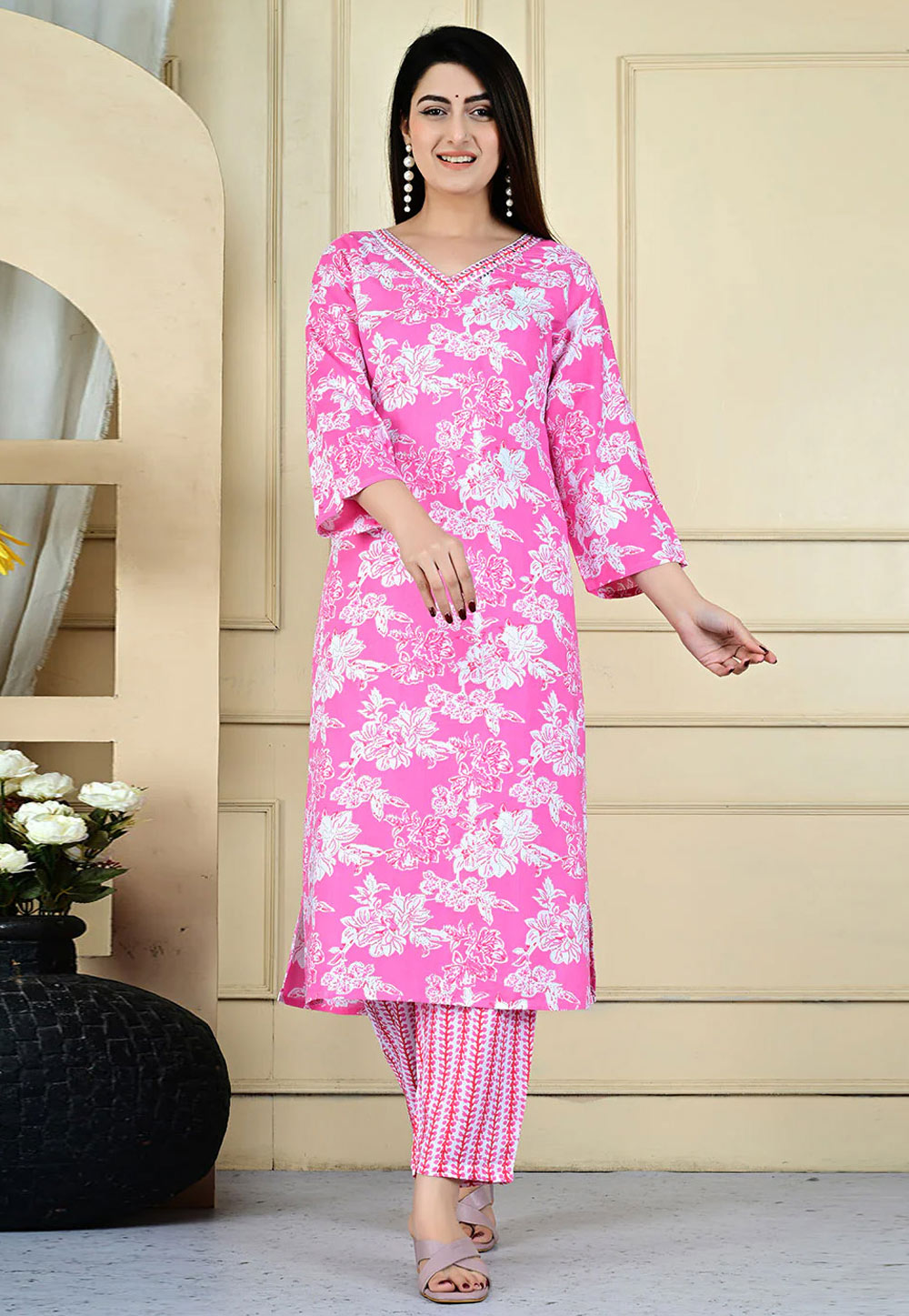 Pink Rayon Kurta Set With Pent 321462