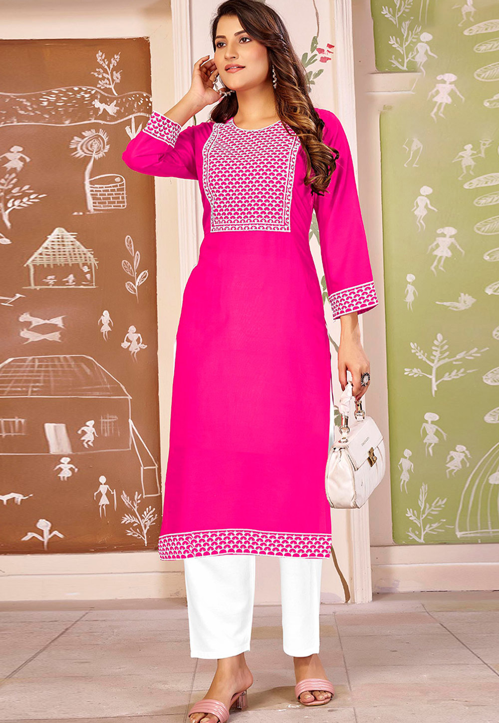Pink Rayon Kurta Set With Pent 324121