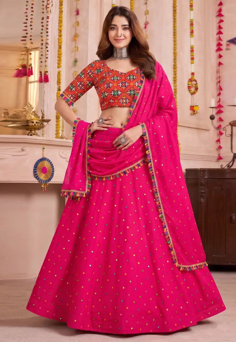 Pink Rayon Navratri Chaniya Choli 333955