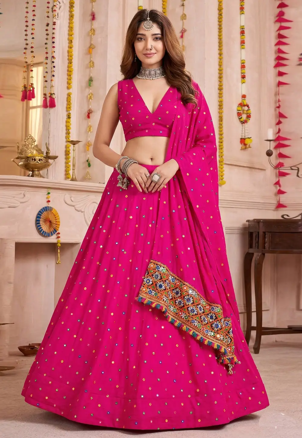 Pink Rayon Navratri Chaniya Choli 333961