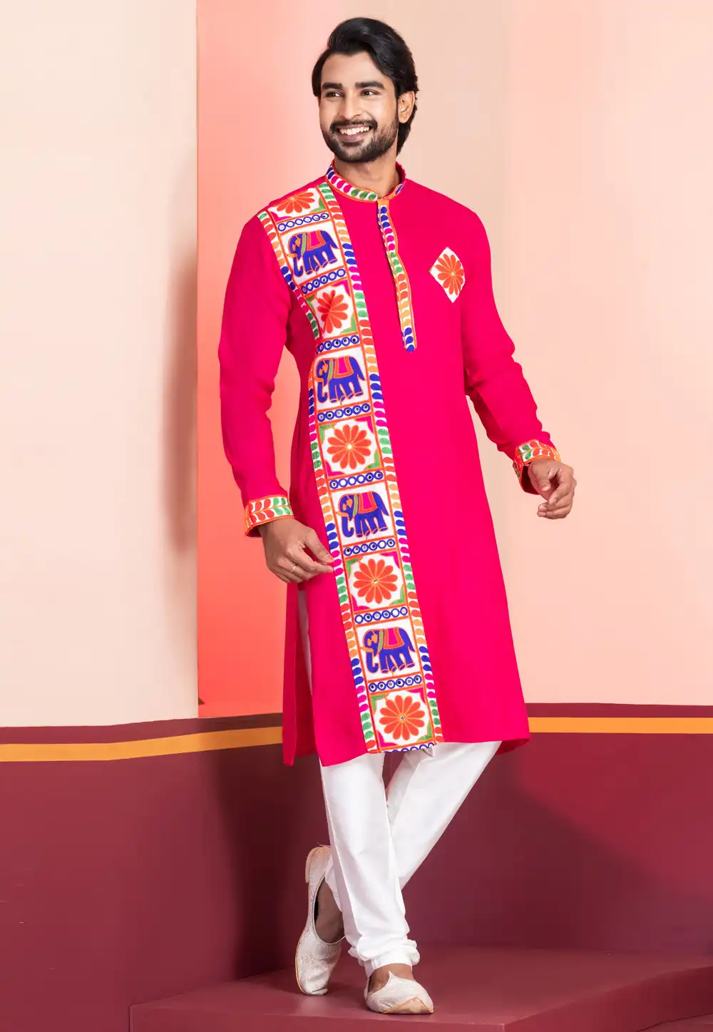 Pink Rayon Navratri Kurta Pajama 315576