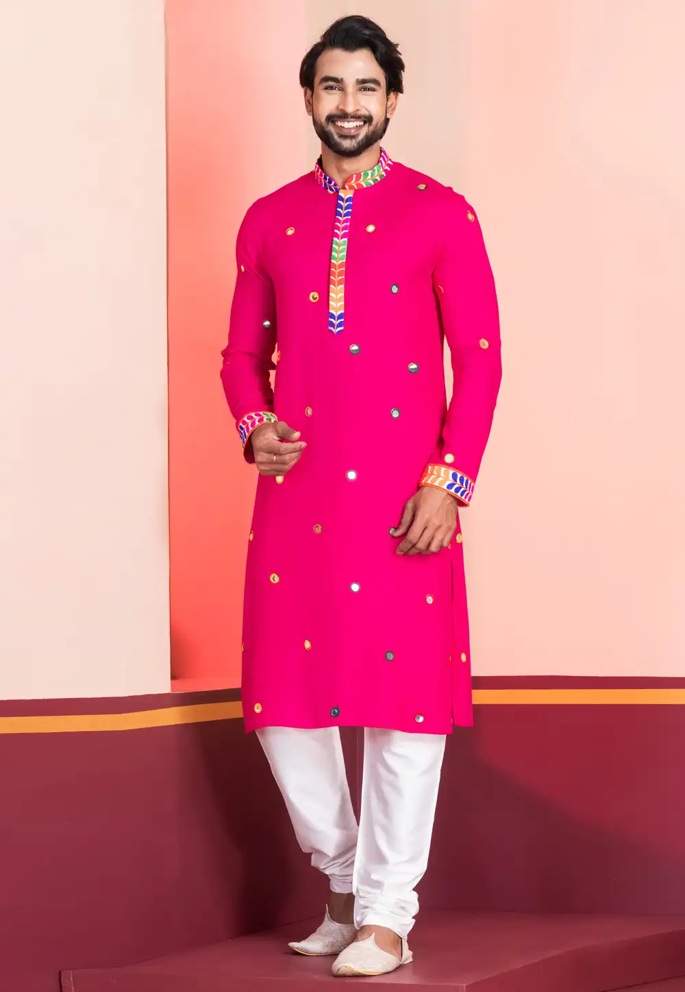 Pink Rayon Navratri Kurta Pajama 315578