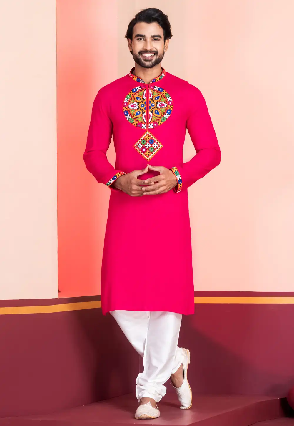 Pink Rayon Navratri Kurta Pajama 315591