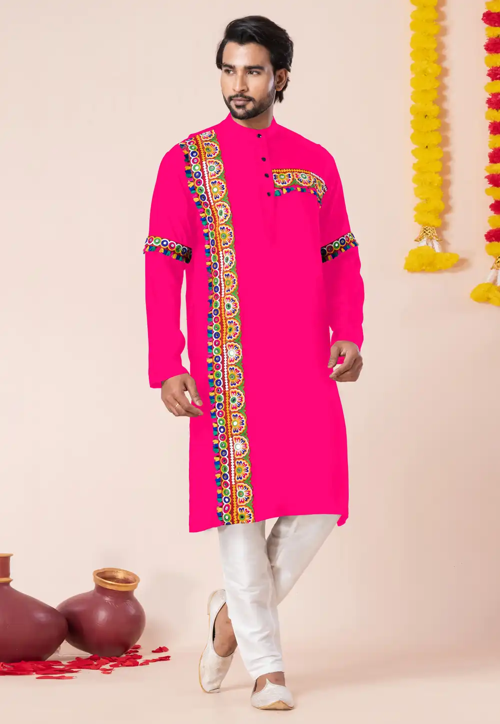 Pink Rayon Navratri Kurta Pajama 315890