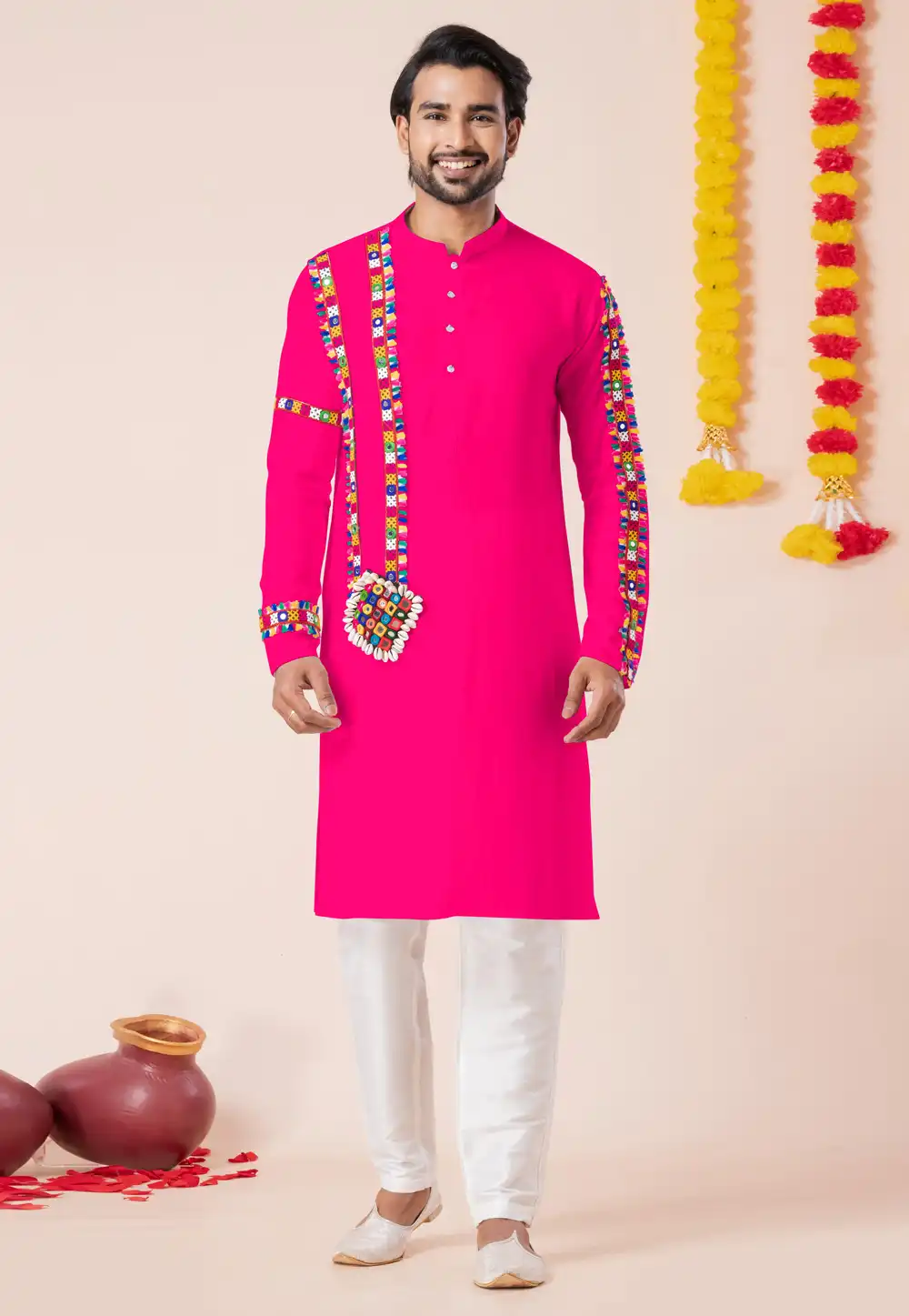 Pink Rayon Navratri Kurta Pajama 315896