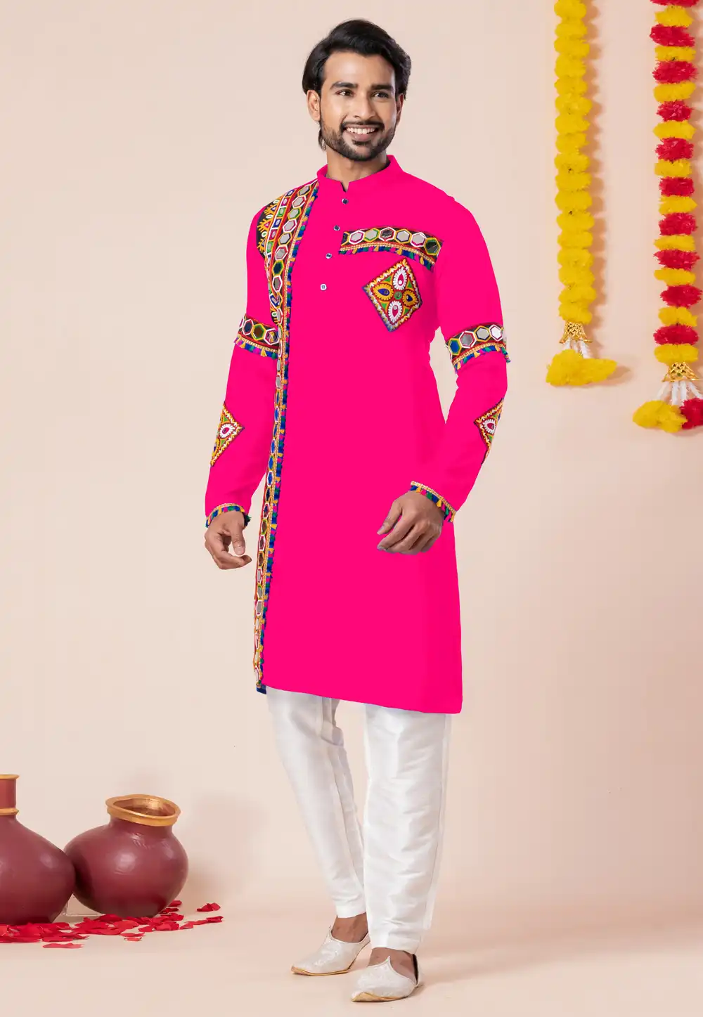 Pink Rayon Navratri Kurta Pajama 315902