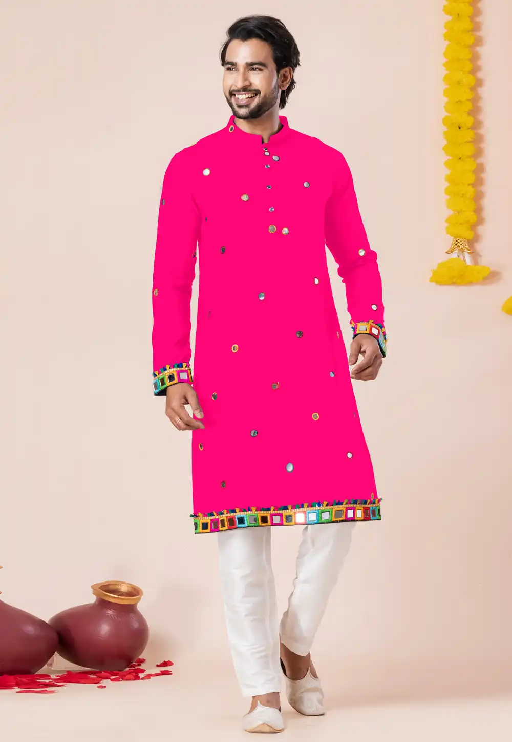 Pink Rayon Navratri Kurta Pajama 315915