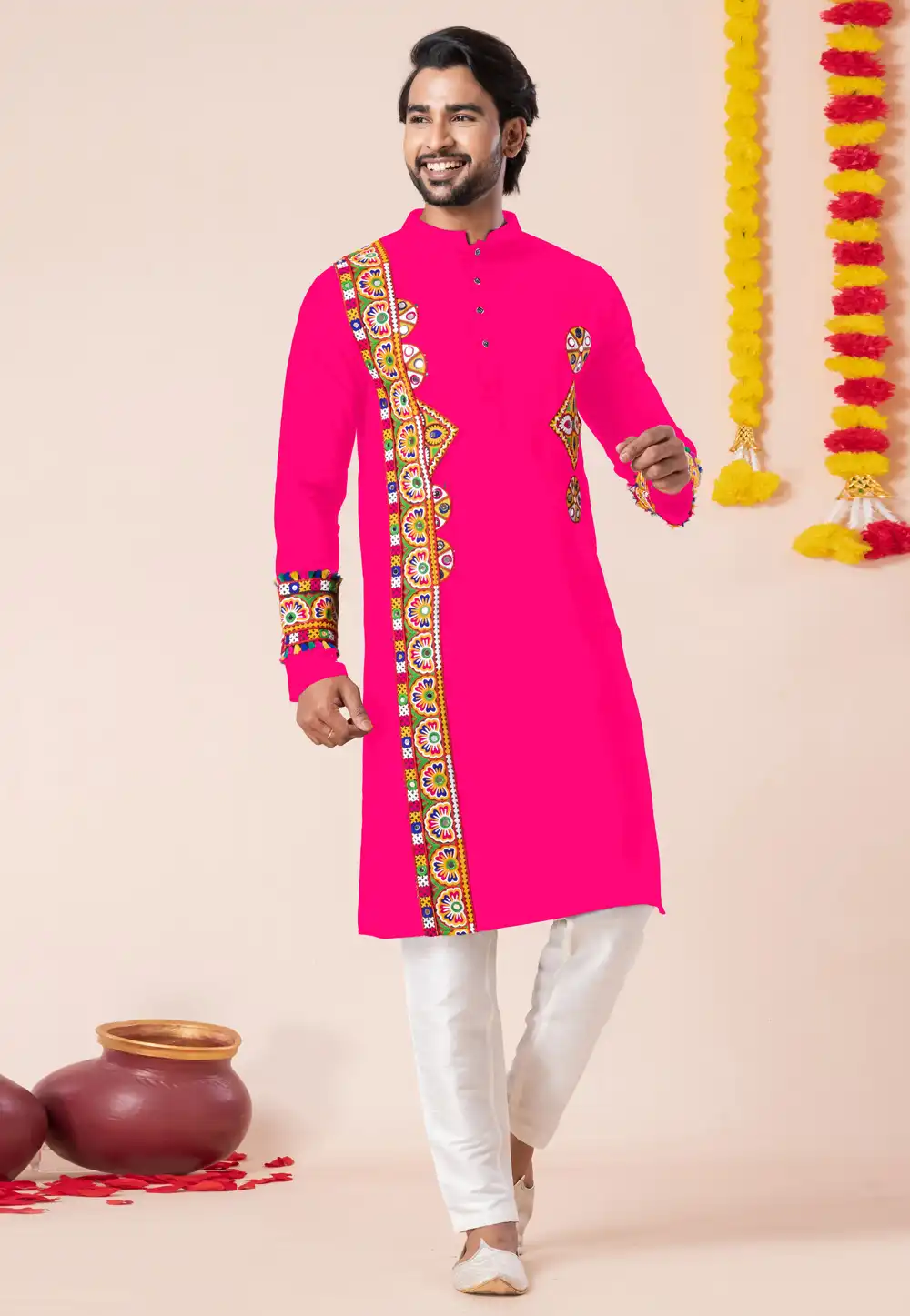 Pink Rayon Navratri Kurta Pajama 315921