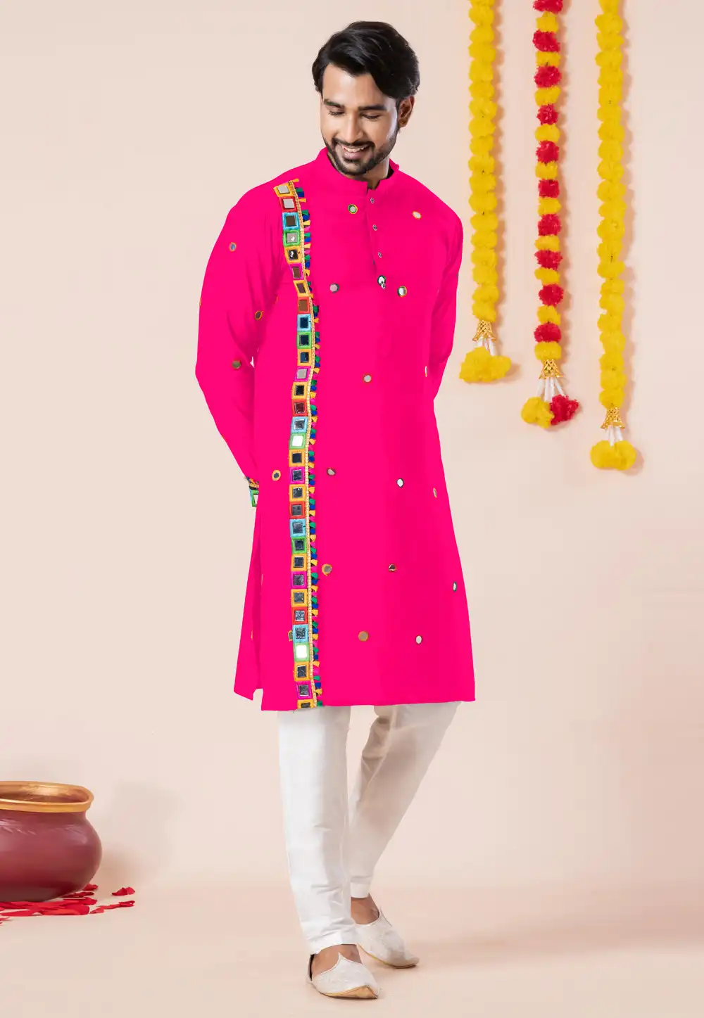 Pink Rayon Navratri Kurta Pajama 315927