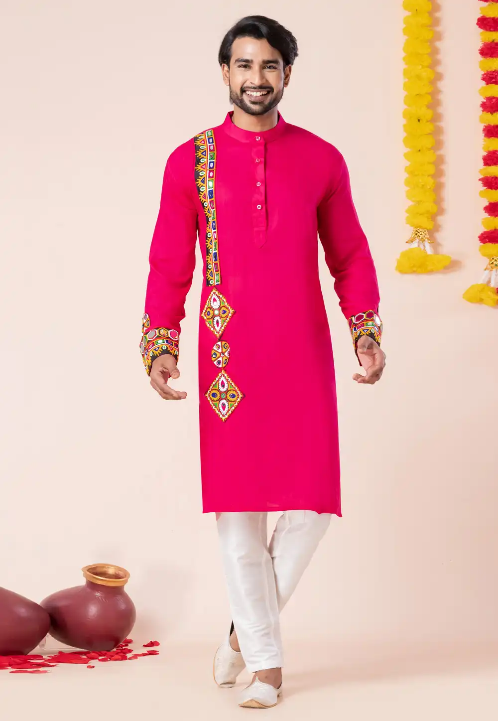 Pink Rayon Navratri Kurta Pajama 315933