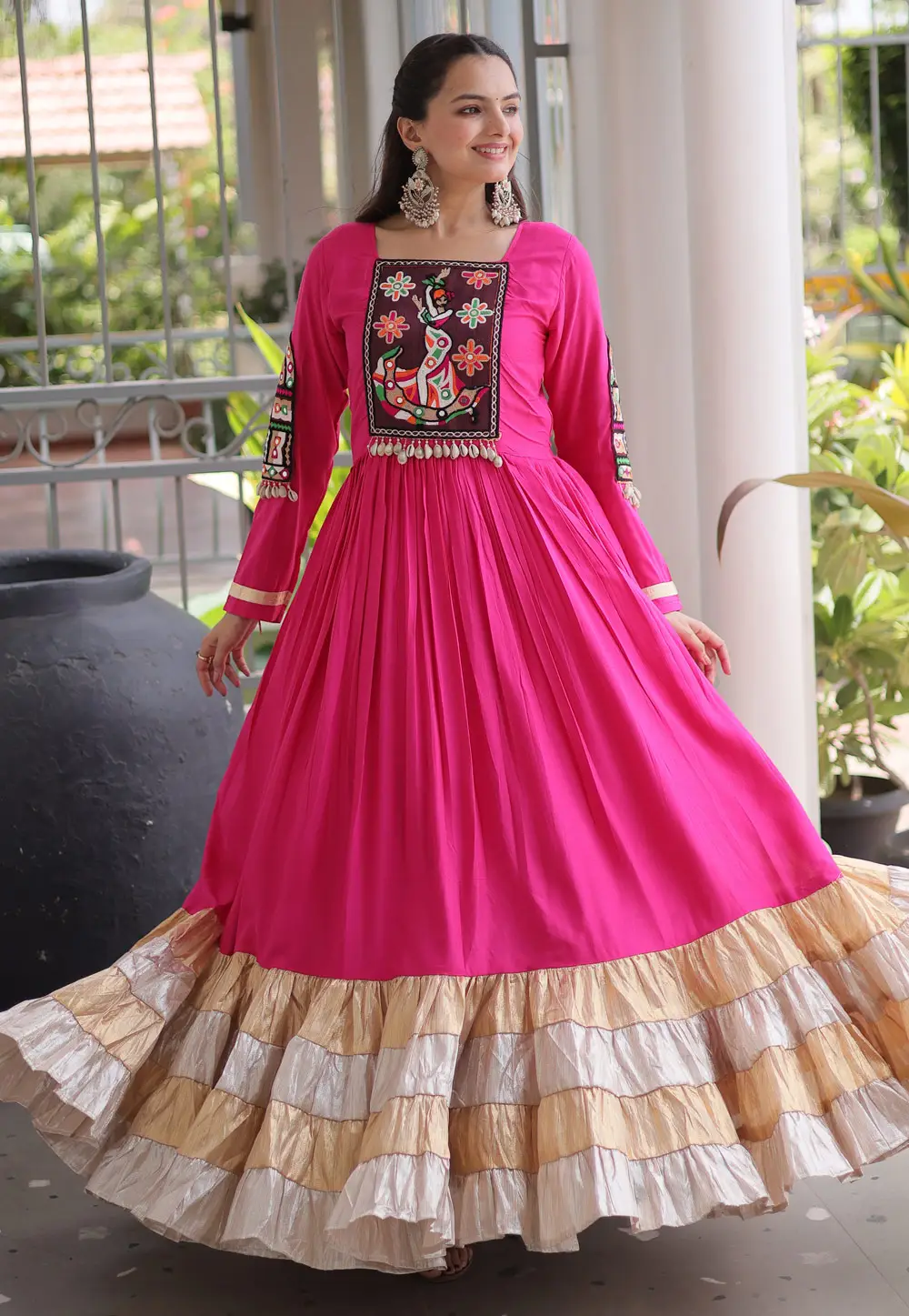 Pink Rayon Navratri Wear Gown 333402