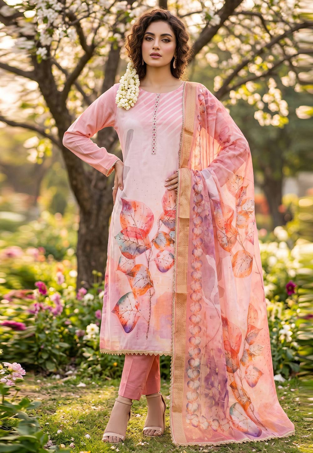 Pink Rayon Pant Style Suit 329355