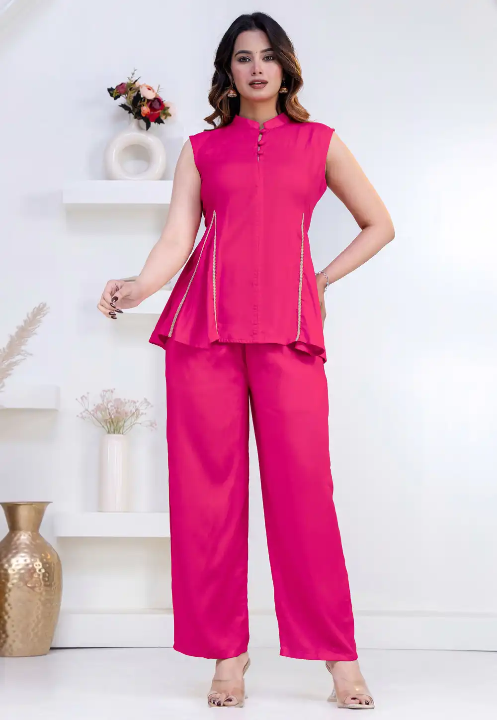 Pink Rayon Peplum Suit 327294