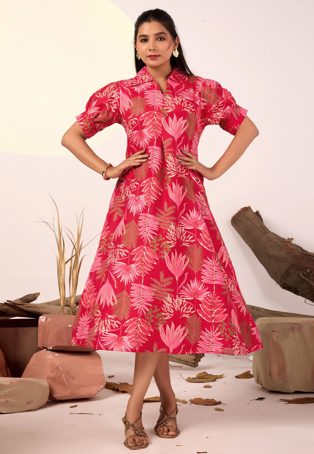 Pink Rayon Printed Gown 325609