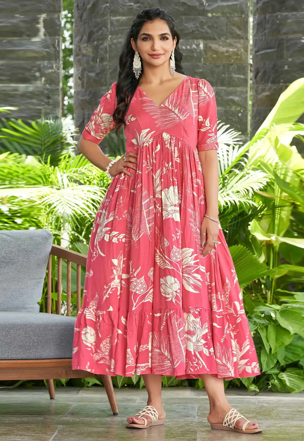 Pink Rayon Printed Gown 328650