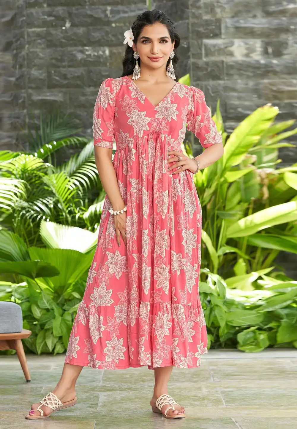 Pink Rayon Printed Gown 328652