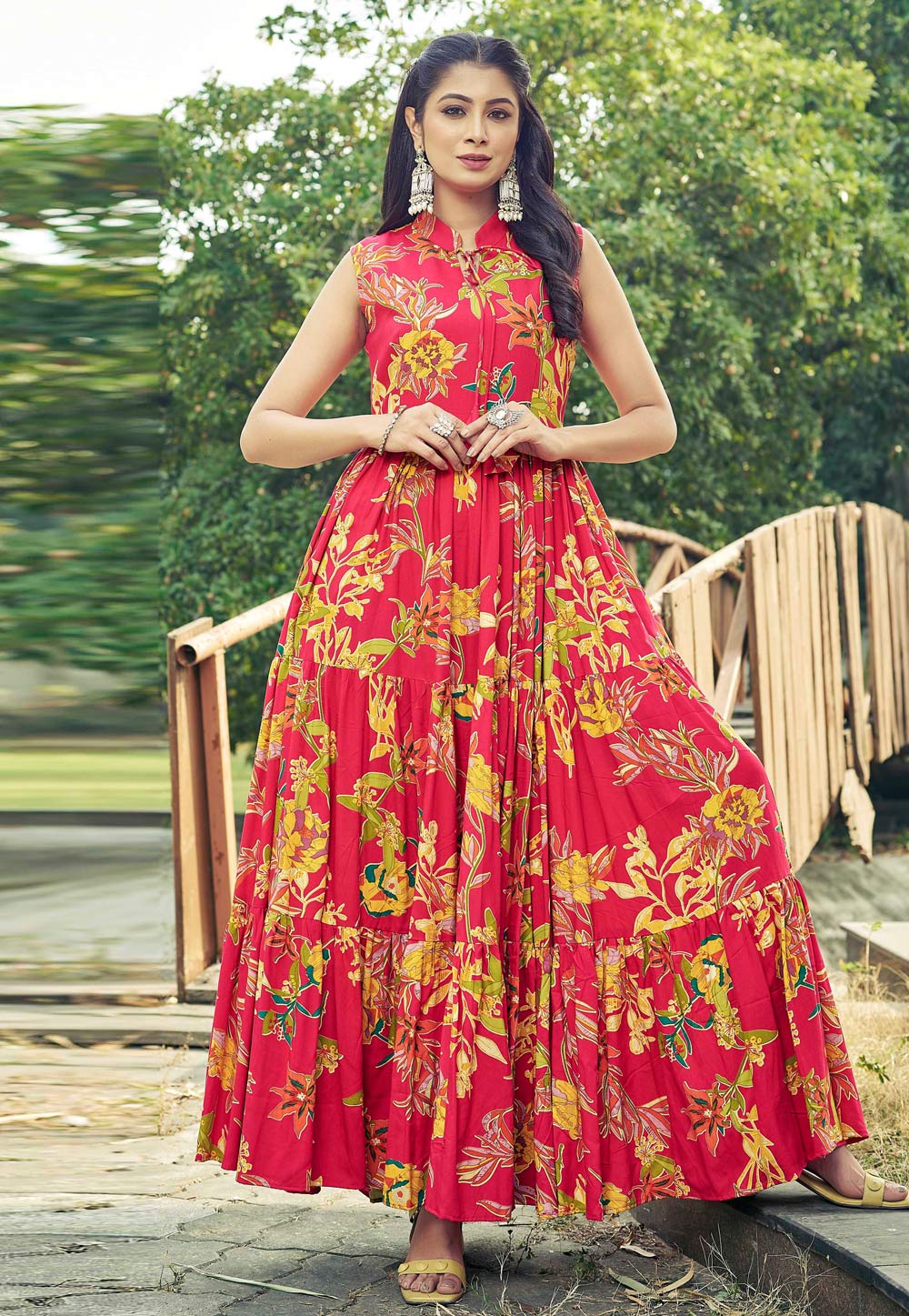 Pink Rayon Printed Gown 329073